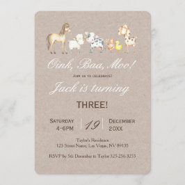 ファームアニマル誕生日招待状 招待状