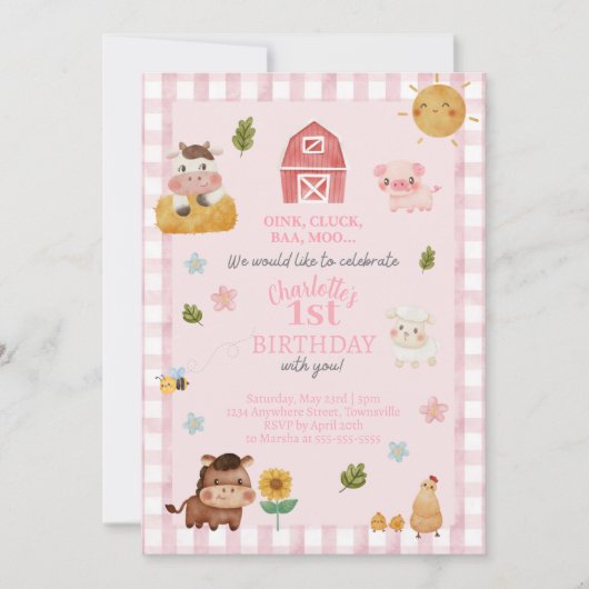 ファームアニマル誕生日招待状 |誕生日 セーブザデート (正面)