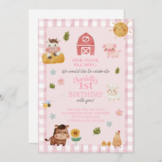ファームアニマル誕生日招待状 |誕生日 セーブザデート (正面/裏面)