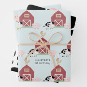 ファームアニマル&カウパターンブルー誕生日 ラッピングペーパーシート (インサイチュ)