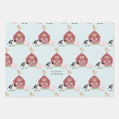 ファームアニマル&カウパターンブルー誕生日 ラッピングペーパーシート (正面)