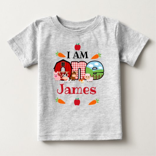 ファームアニマル ワンバースデー | 牧場の誕生日 ベビーTシャツ (正面)