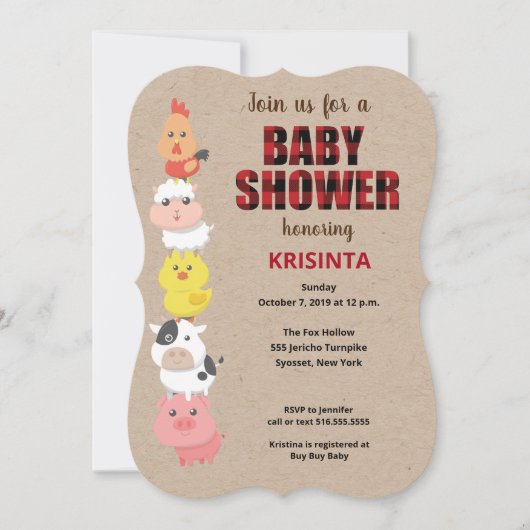 ファームアンズレッドプレイドベビーシャワー招待状 招待状 (正面)