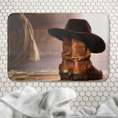 ファームウェスタン素朴カントリーの納屋のウッドカウボーイブーツ バスマット