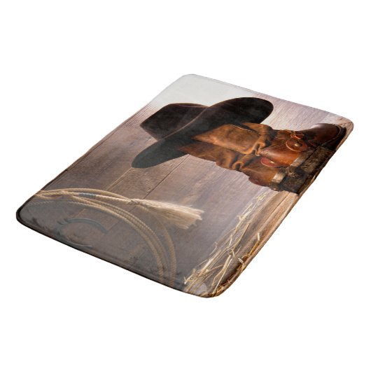 ファームウェスタン素朴カントリーの納屋のウッドカウボーイブーツ バスマット (アングル)