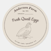 ファームウズラ卵ラベルブラウンステッカー ラウンドシール (正面)