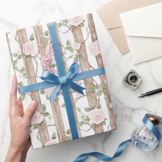 ファームウッドピンクフローラカントリー誕生日 ラッピングペーパー (ギフト)