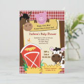 ファームウマ牛ブタ納屋周囲の庭ベビーシャワー招待状 招待状 (スタンド正面)
