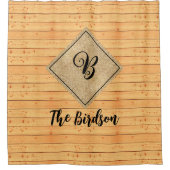 ファームウ素朴ッドバーラップ、ファミリー名モノグラムの シャワーカーテン (正面)