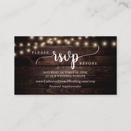 ファームウ素朴ッド、ストリングライト、オンラインRSVP Enclo エンクロージャーカード (正面)