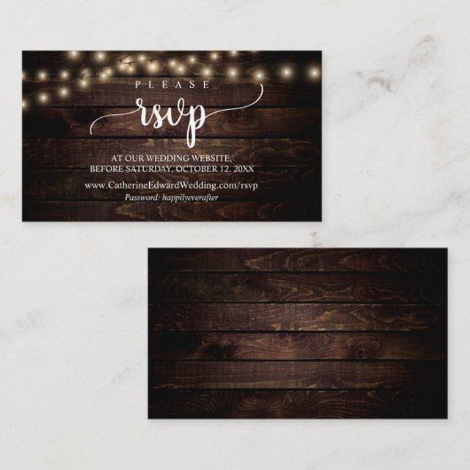 ファームウ素朴ッド、ストリングライト、オンラインRSVP Enclo エンクロージャーカード (正面/裏面)