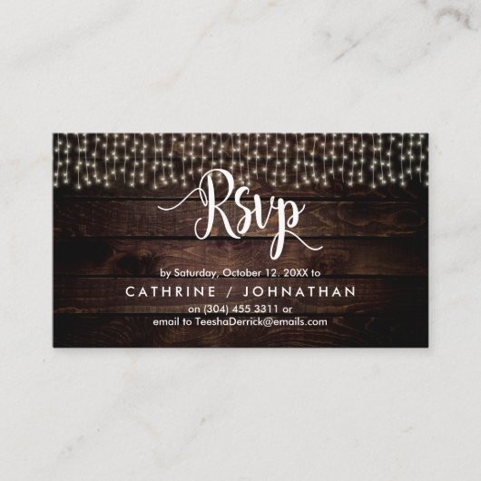 ファームウ素朴ッド、ストリングライト、RSVP応答 エンクロージャーカード (正面)