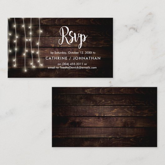 ファームウ素朴ッド、ストリングライト、RSVP応答 エンクロージャーカード (正面/裏面)