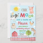 ファームオールドマクドナルド納屋周囲の庭レッドアニマルズパーティー 招待状 (正面)