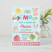 ファームオールドマクドナルド納屋周囲の庭レッドアニマルズパーティー 招待状 (スタンド正面)