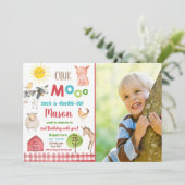 ファームオールドマクドナルド納屋周囲の庭レッドアニマルズパーティー 招待状 (スタンド正面)