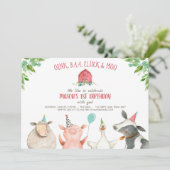 ファームオールドマクドナルド納屋周囲の庭レッドボーイアニマルズパーティー 招待状 (スタンド正面)