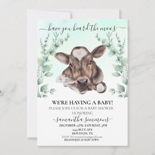 ファームカウカーフベビーシャワーユーカリ 招待状 (正面)