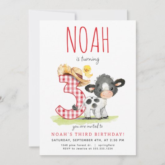 ファームカウサード誕生日招待状 招待状 (正面)