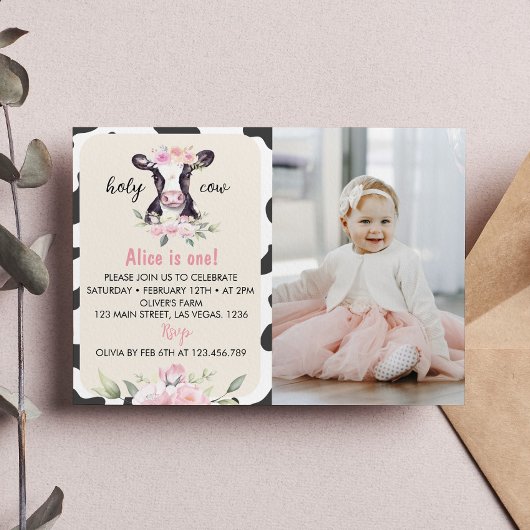 ファームカウファースト誕生日フォト招待状 サンキューカード