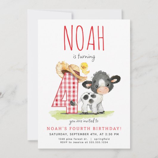 ファームカウフォー誕生日招待状 招待状 (正面)