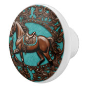 ファームカウボーイウエスタンカントリーターコイズブラウンホース セラミックノブ (右)