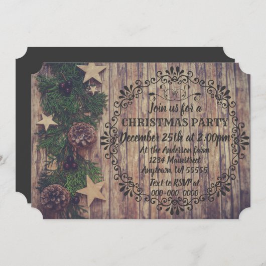 ファームカントリー素朴ファームハウスクリスマスデイディナー 招待状 (正面/裏面)