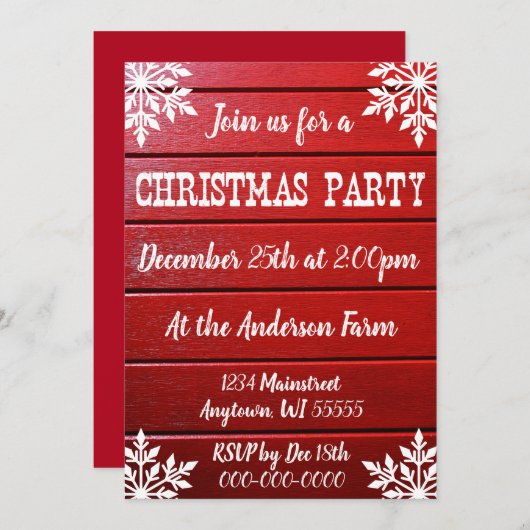 ファームカントリー素朴ファームハウスクリスマスデイディナー 招待状 (正面/裏面)