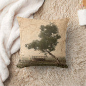 ファームカントリー素朴ヴィンテージアンティークベージュツリー クッション (ブランケット)