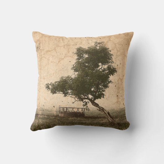 ファームカントリー素朴ヴィンテージアンティークベージュツリー クッション (裏面)