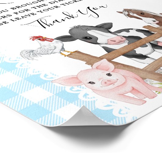 ファームカントリー赤ちゃんシャワーおむつラッフルサイン ポスター (角)