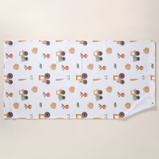 ファームガーデン水彩おもしろいパターン ビーチタオル (正面)