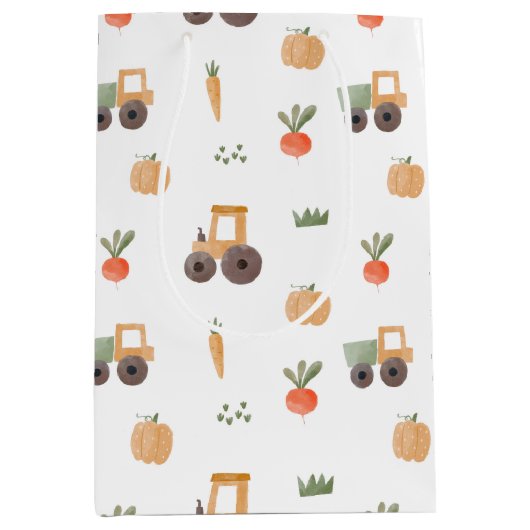 ファームガーデン水彩おもしろいパターン ミディアムペーパーバッグ (正面)