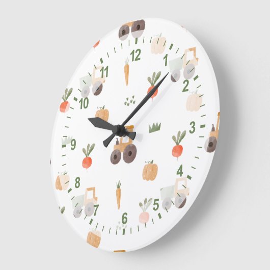 ファームガーデン水彩おもしろいパターン ラージ壁時計 (傾斜)