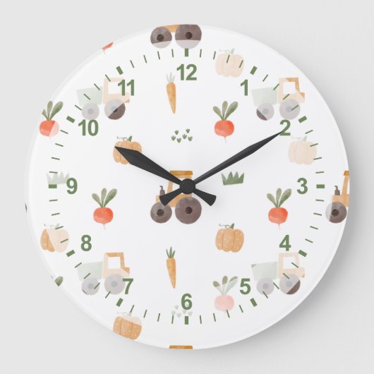 ファームガーデン水彩おもしろいパターン ラージ壁時計 (正面)