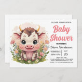 ファームガーリーオンライン牛の赤ちゃんシャワー 招待状 (正面/裏面)