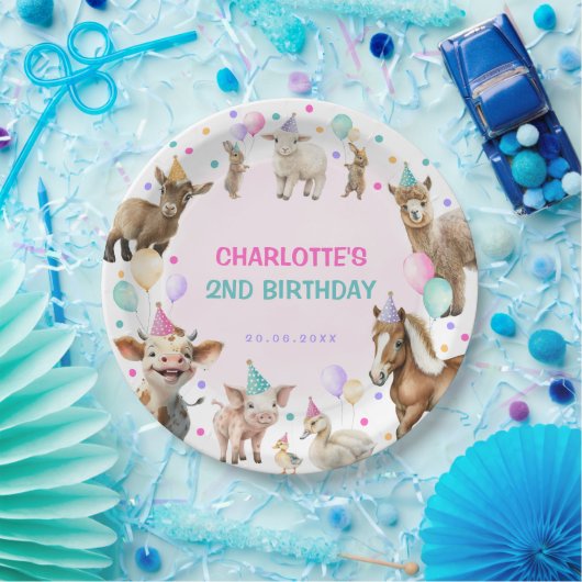 ファームガーリー納屋周囲の庭動物紙吹雪誕生日ガール ペーパープレート (パーティー)