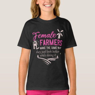 ファームガールアニマルズ女性農家ランチャードーター Tシャツ