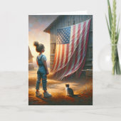 ファームガールウィズアメリカンフラッグ誕生日 カード (正面)