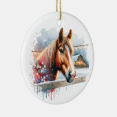 ファームクリスマスに美しい茶色の馬 セラミックオーナメント (右)
