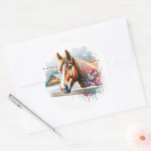 ファームクリスマスに美しい茶色の馬 ラウンドシール (封筒)