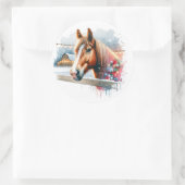 ファームクリスマスに美しい茶色の馬 ラウンドシール (バッグ)