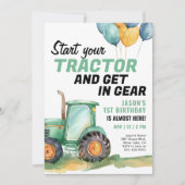 ファームグリーントラクター誕生日招待状 招待状 (正面)