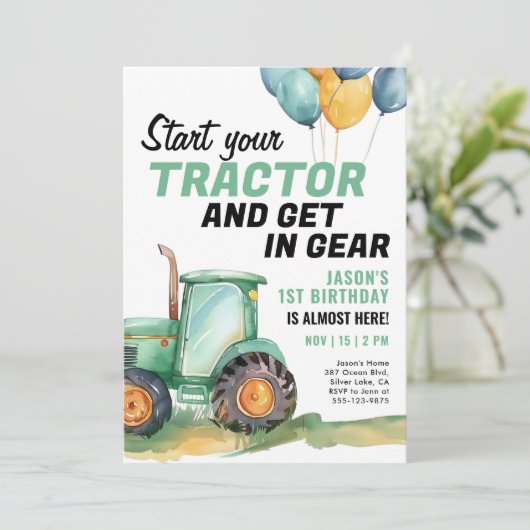ファームグリーントラクター誕生日招待状 招待状 (スタンド正面)