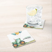 ファームグリーントラクター誕生日 スクエアペーパーコースター (インサイチュ)