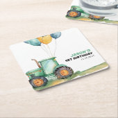 ファームグリーントラクター誕生日 スクエアペーパーコースター (アングル)