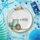 ファームグリーントラクター誕生日 ペーパープレート (パーティー)