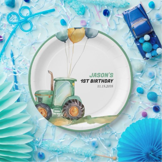ファームグリーントラクター誕生日 ペーパープレート (パーティー)