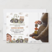 ファームグリーントラクター赤ちゃんシャワー写真 招待状 (正面)