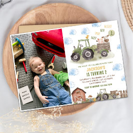 ファームグリーントラクター2nd誕生日パーティー写真 招待状